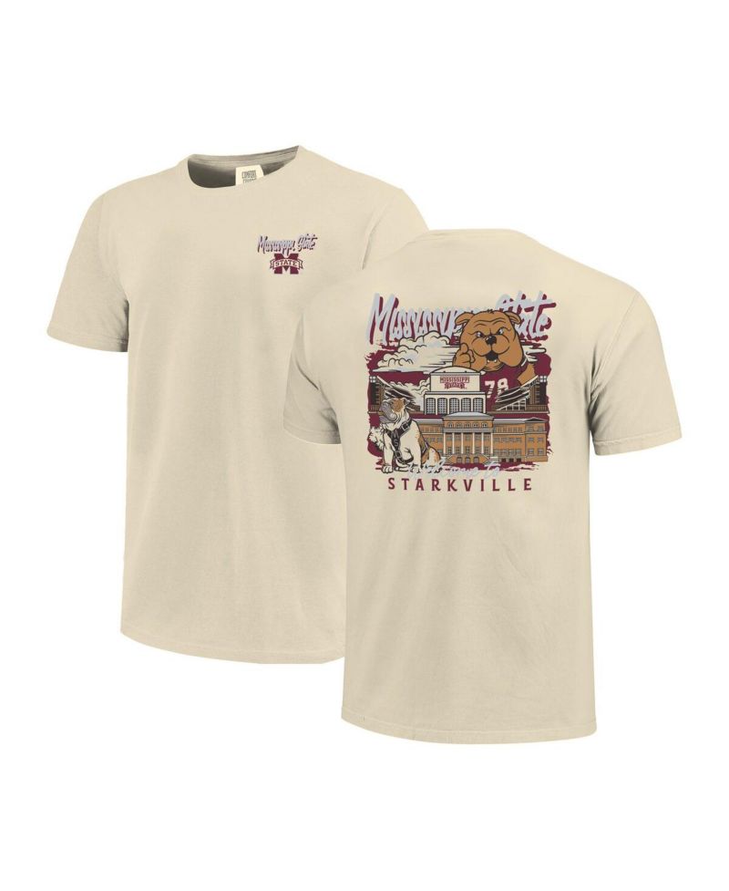 Men's Natural Mississippi State Bulldogs Comfort Colors Hand-Drawn Campus Stack T-Shirt