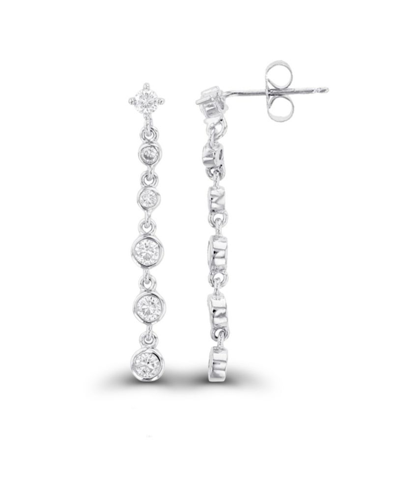 Cubic Zirconia Rhodium Plated Dangling Bezel Set Earrings (Also in 14k Gold Over Silver)