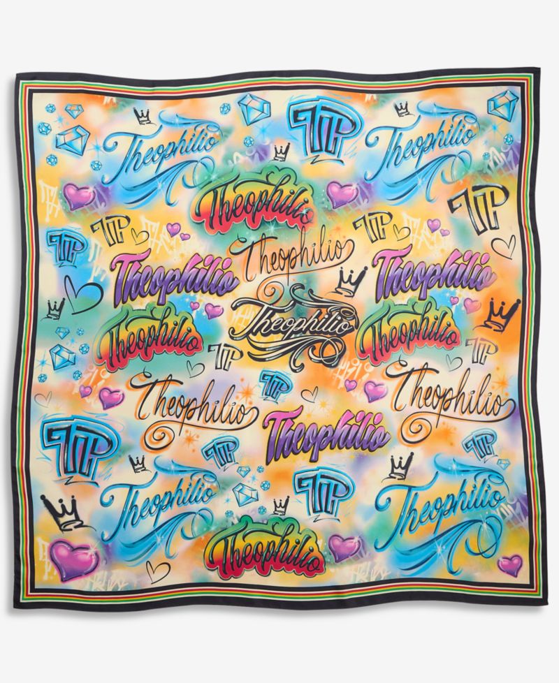 Women's Silk Graffiti Print Square Scarf
