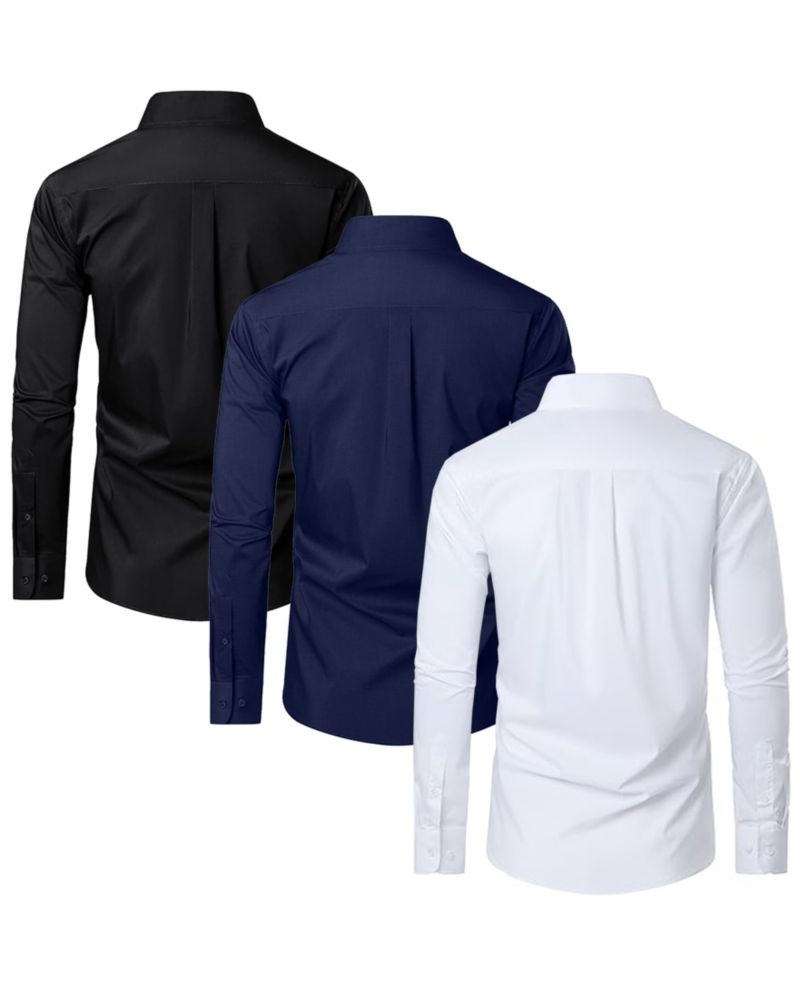 Men's Long Sleeve Classic Dress Shirt- 3 Pack