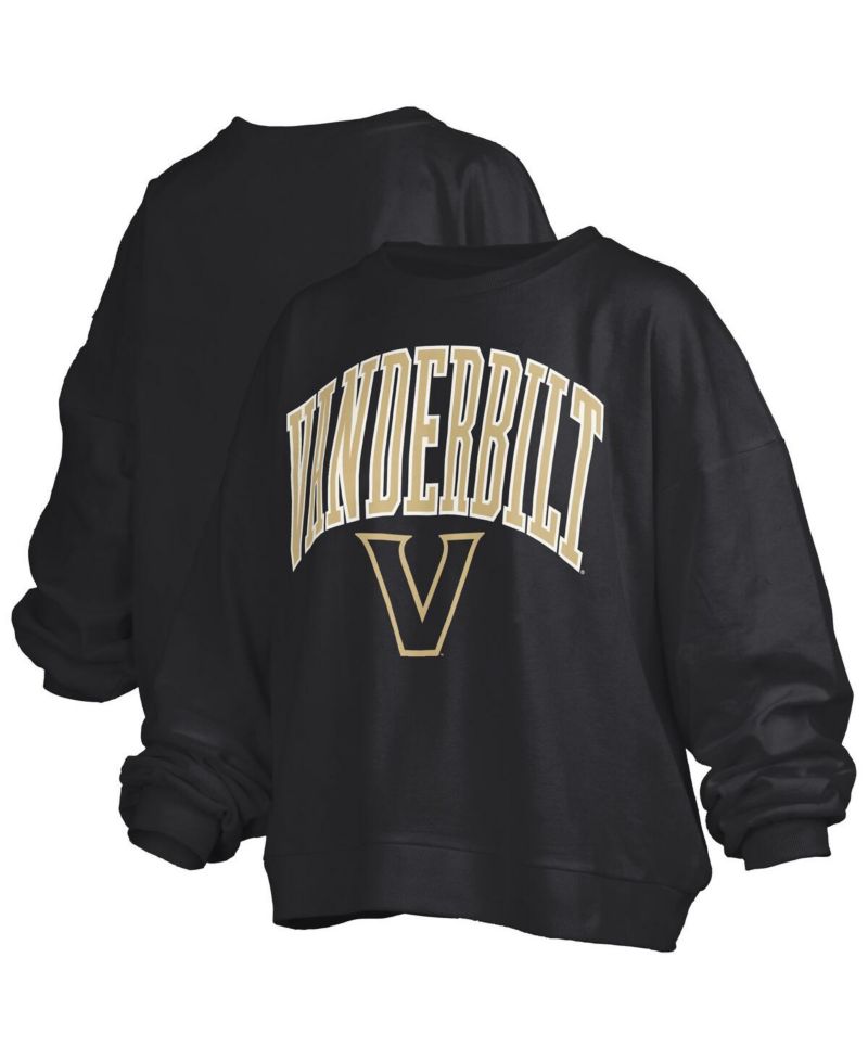 Women's Black Vanderbilt Commodores Janise Arch Over Logo Waist Length Oversized Pullover Sweatshirt