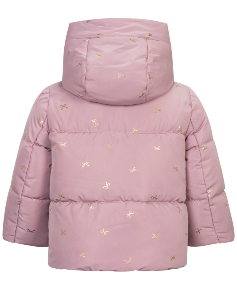 Baby Girls' Hooded Foil-Print Fleece-Lined Puffer Jacket and Mittens, 2-Piece Set