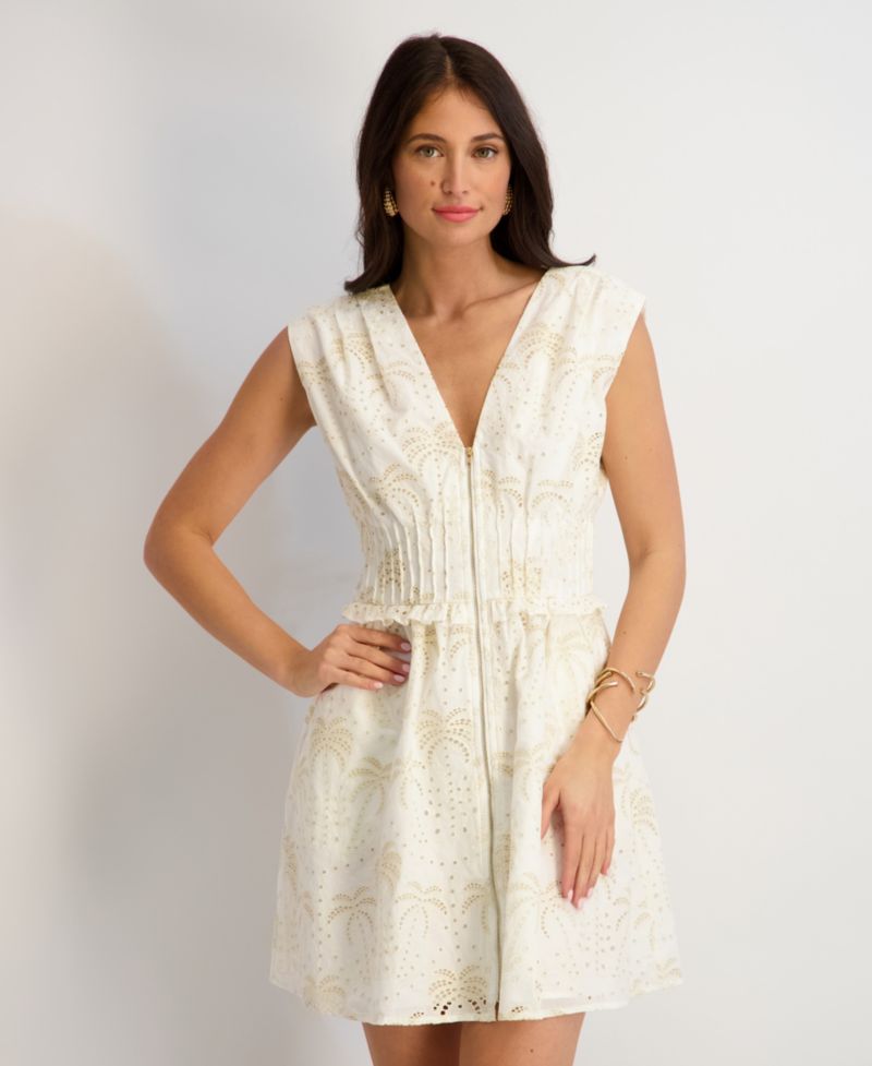 Women's Eyelet V-Neck Short Dress