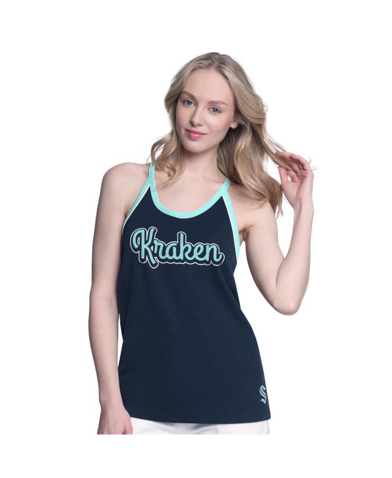 Women's Navy Seattle Kraken Curveball Racerback Scoop Neck Slub Tank Top