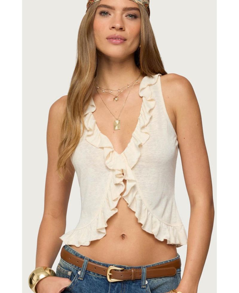 Womens Marsh Ruffle Split Front Top