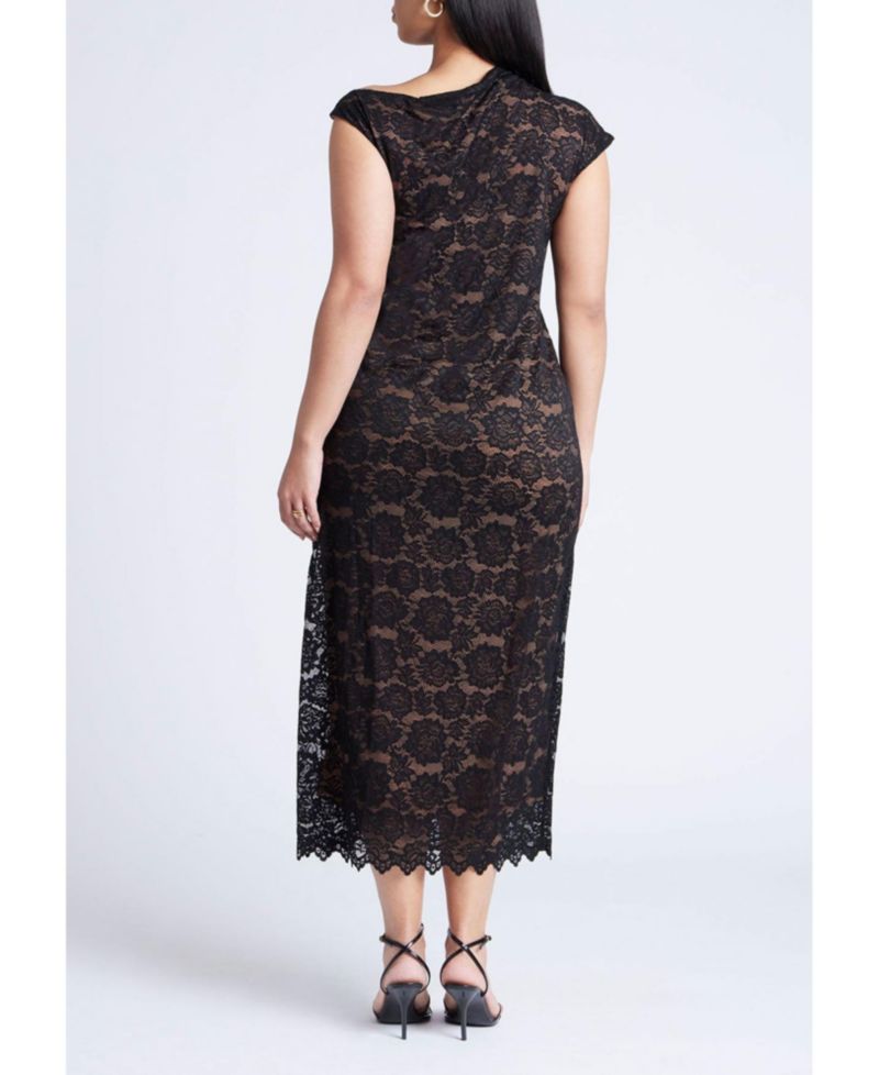 Women's Plus Size Twist Neck Lame Maxi Dress