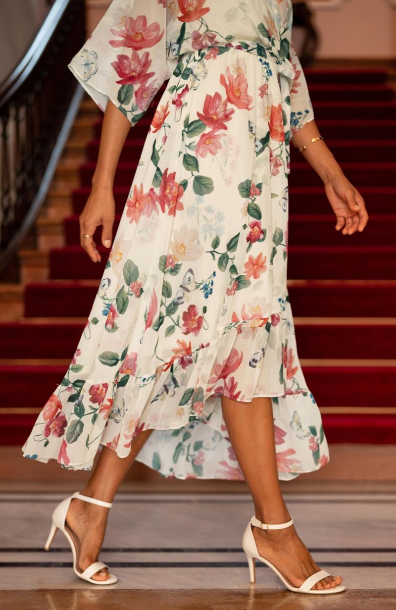 Women's Floral Dip Hem Wrap Midi Dress