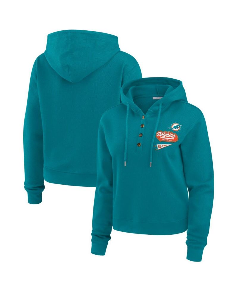 Women's Aqua Miami Dolphins Waffle-Knit Pullover Hoodie