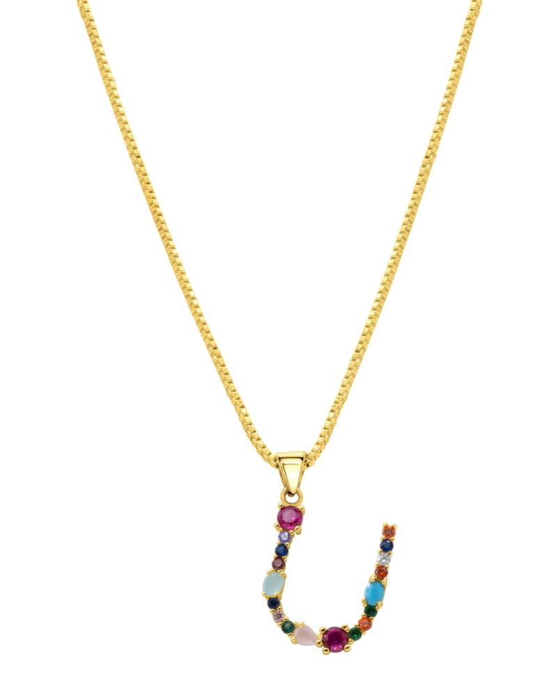 14K Gold-Plated Multi Color Stone Initial Necklace