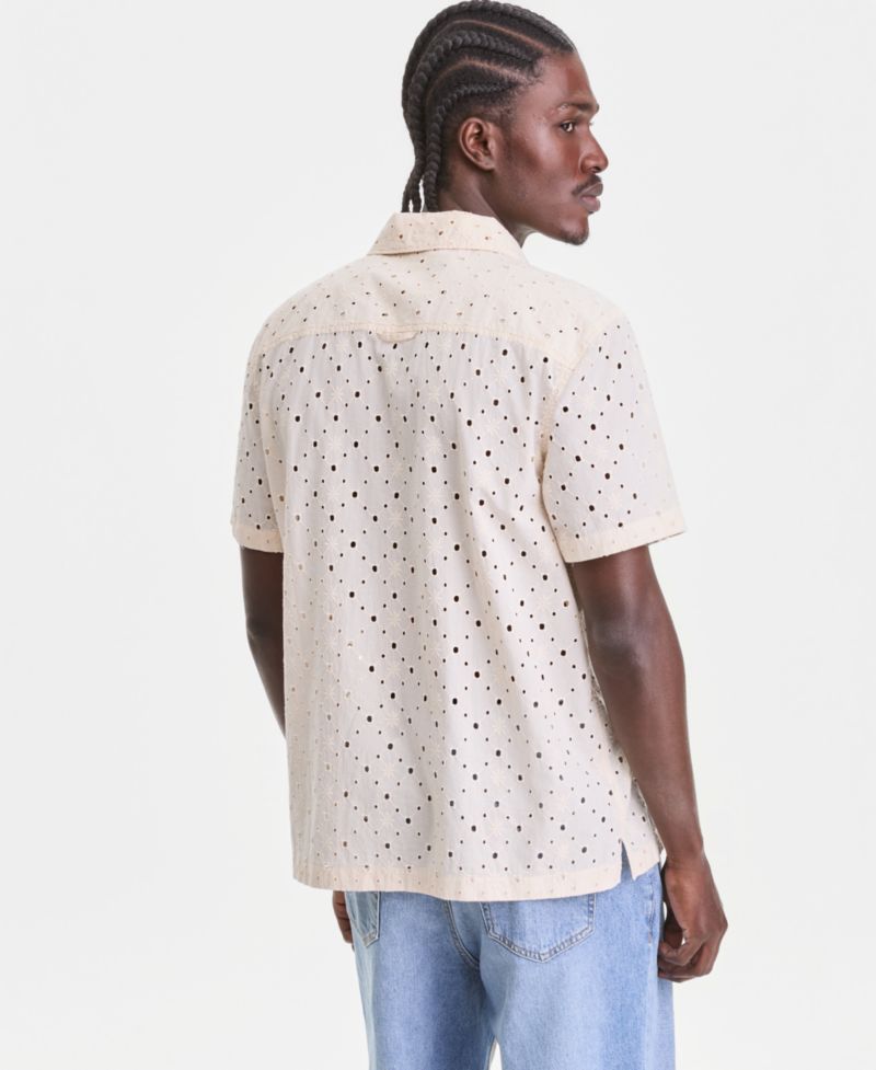 Men's Cotton Eyelet Short-Sleeve Camp Shirt