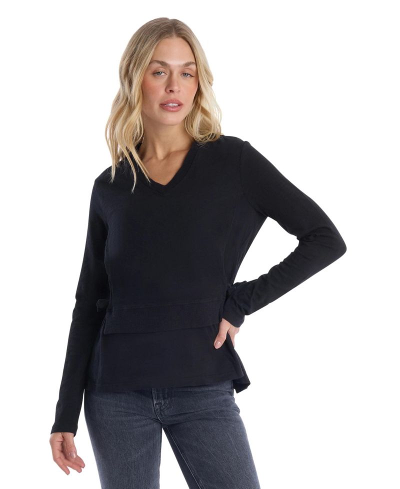Women's Clothing Mixed Media Double Layer Long Sleeve Tee