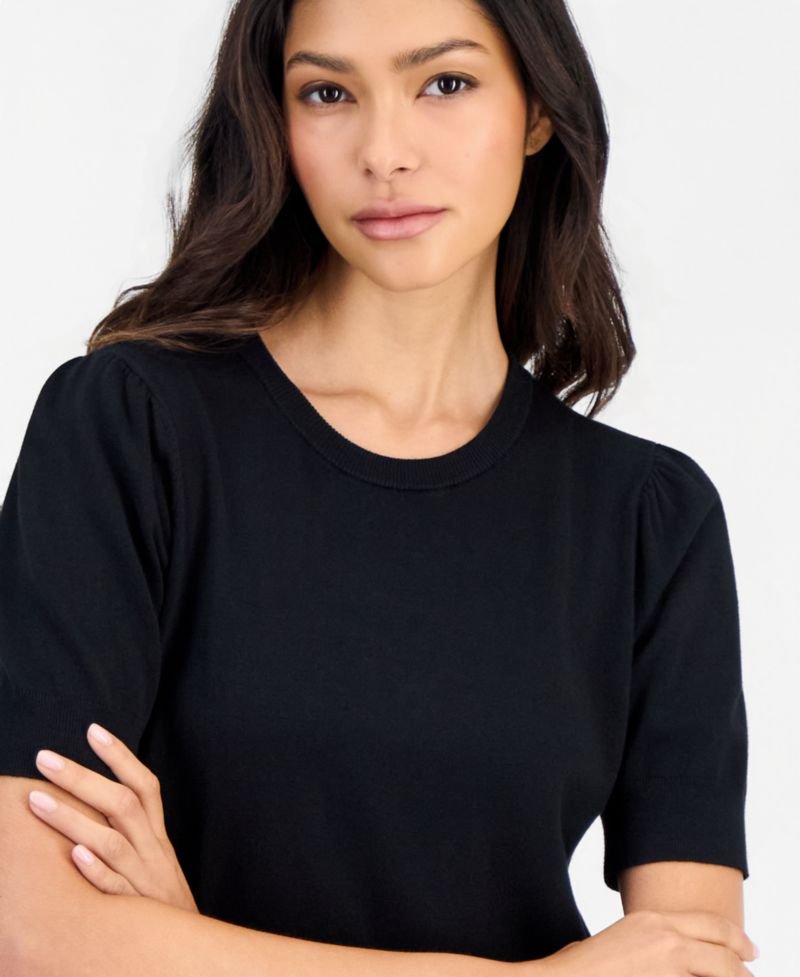 Petite Puff-Sleeve Crewneck Sweater