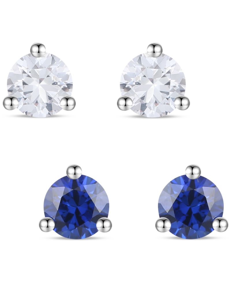Lab Grown 2-Pc. Set Lab Grown Blue Sapphire (1/3 ct. t.w.) & Lab Grown White Sapphire (1/3 ct. t.w.) Stud Earrings in Sterling Silver (Also available in Blue Topaz)