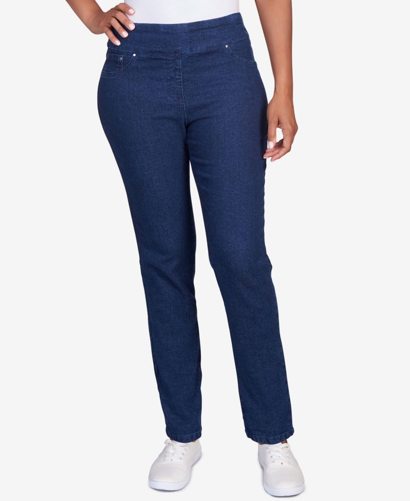 Petite Mid-Rise Pull-On Straight Extra Stretch Denim Pant