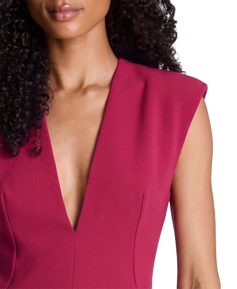 Women's V-Neck Pencil Mini Textured Crepe Dress
