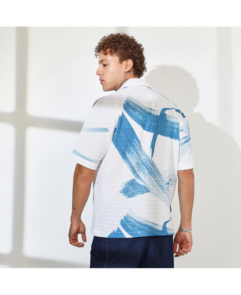 Men's Sky Blue & Chalk White Stroked Waffle Oversized Shirt