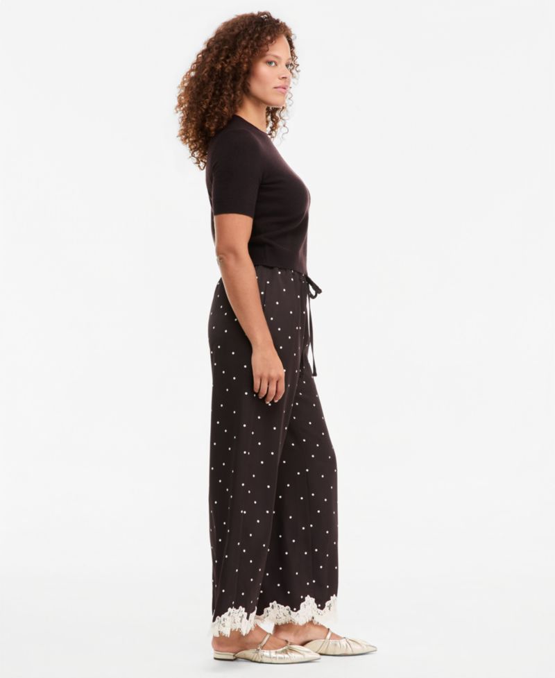 Women's Pull-On Dot Lace-Trim Wide-Leg Pants