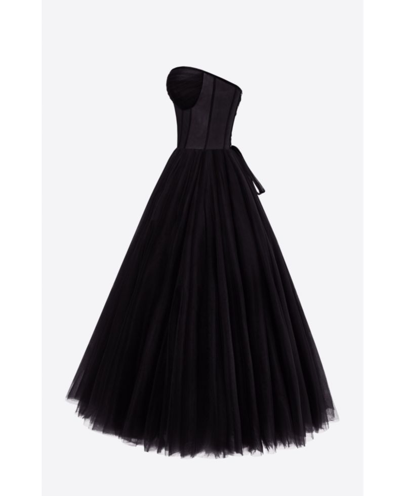 Women's Strapless Puffy Tulle Midi Formal Occasion Dress