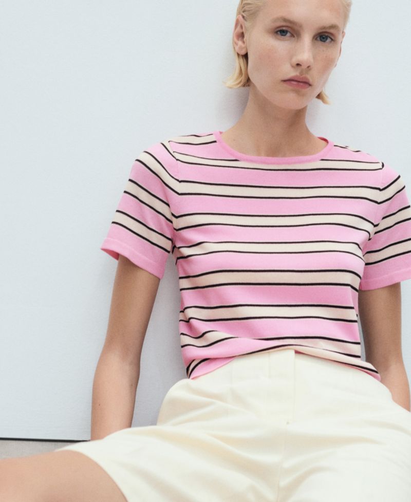 Women's Combined Stripes Short-Sleeved Sweater