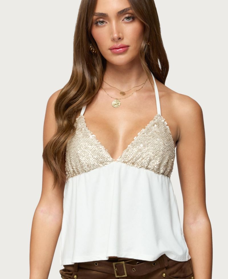 Women's Hallie Sequin Babydoll Halter Top