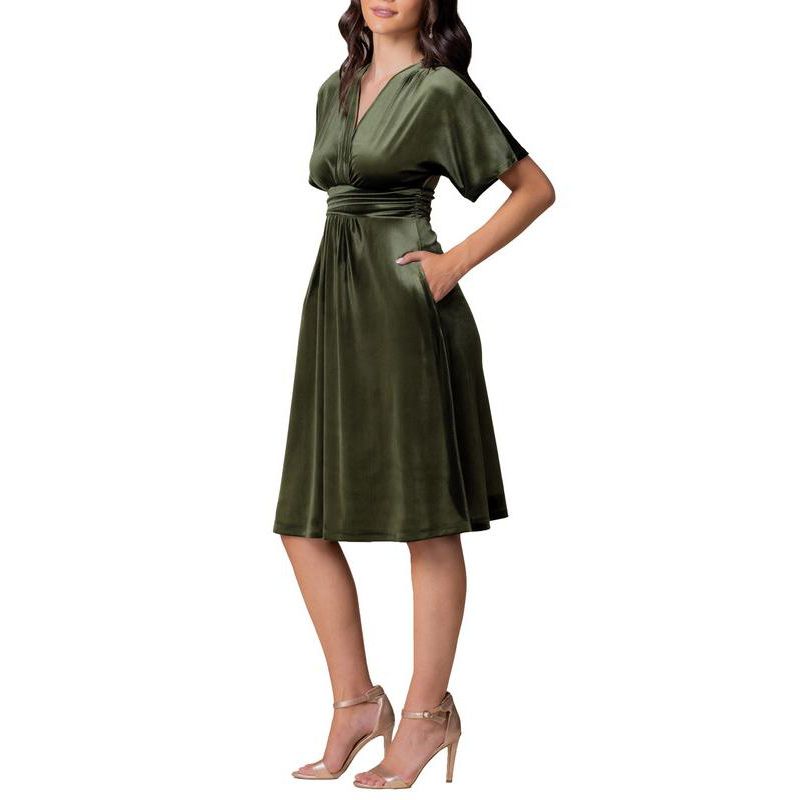 Women's Angelic Velvet Midi Cocktail Dress with Pockets