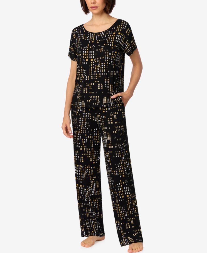 Women's Short-Sleeve Crewneck Pull-On Top and Pants Pajama Set