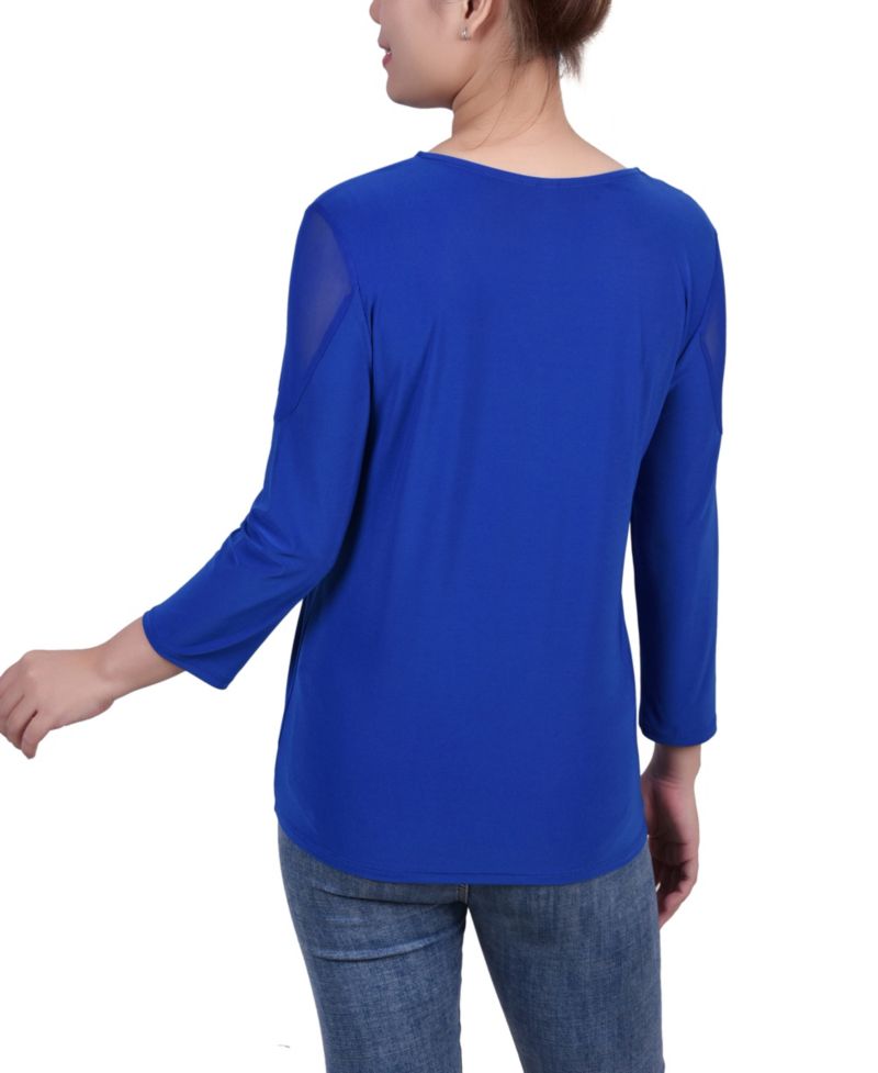 Petite Long Sleeve Top with Mesh Insets