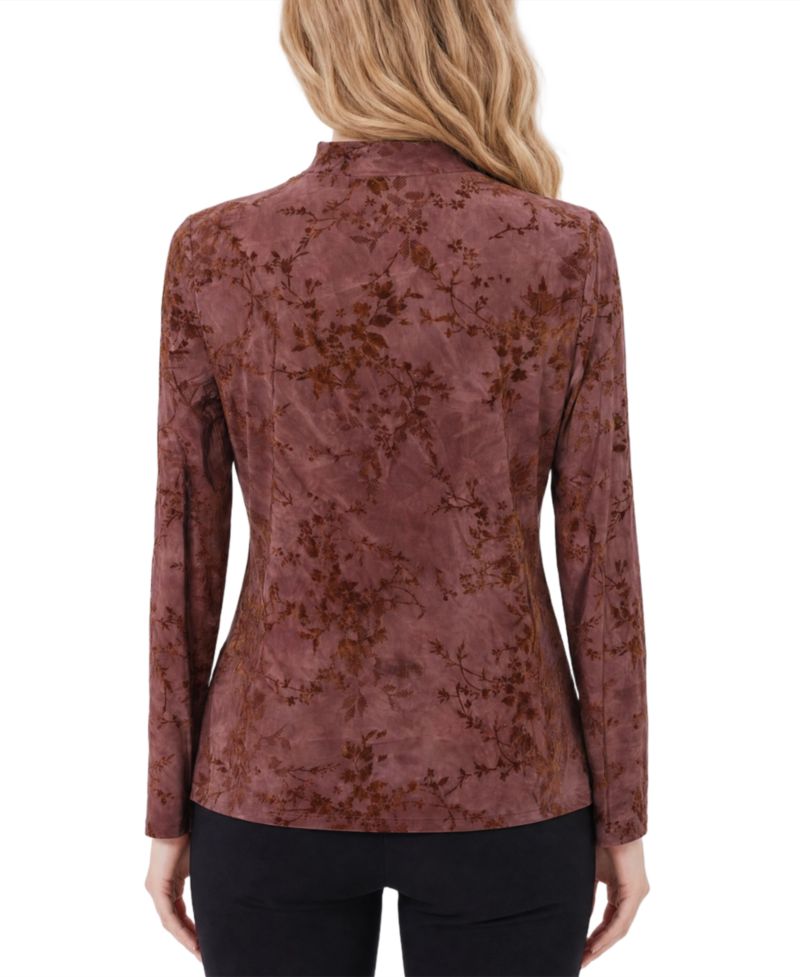 Petite Mock-Neck Long-Sleeve Floral Top