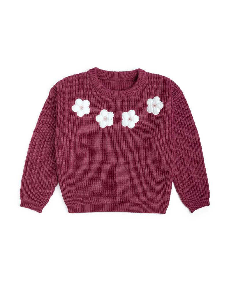 Toddler Girls Floral Applique Sweater
