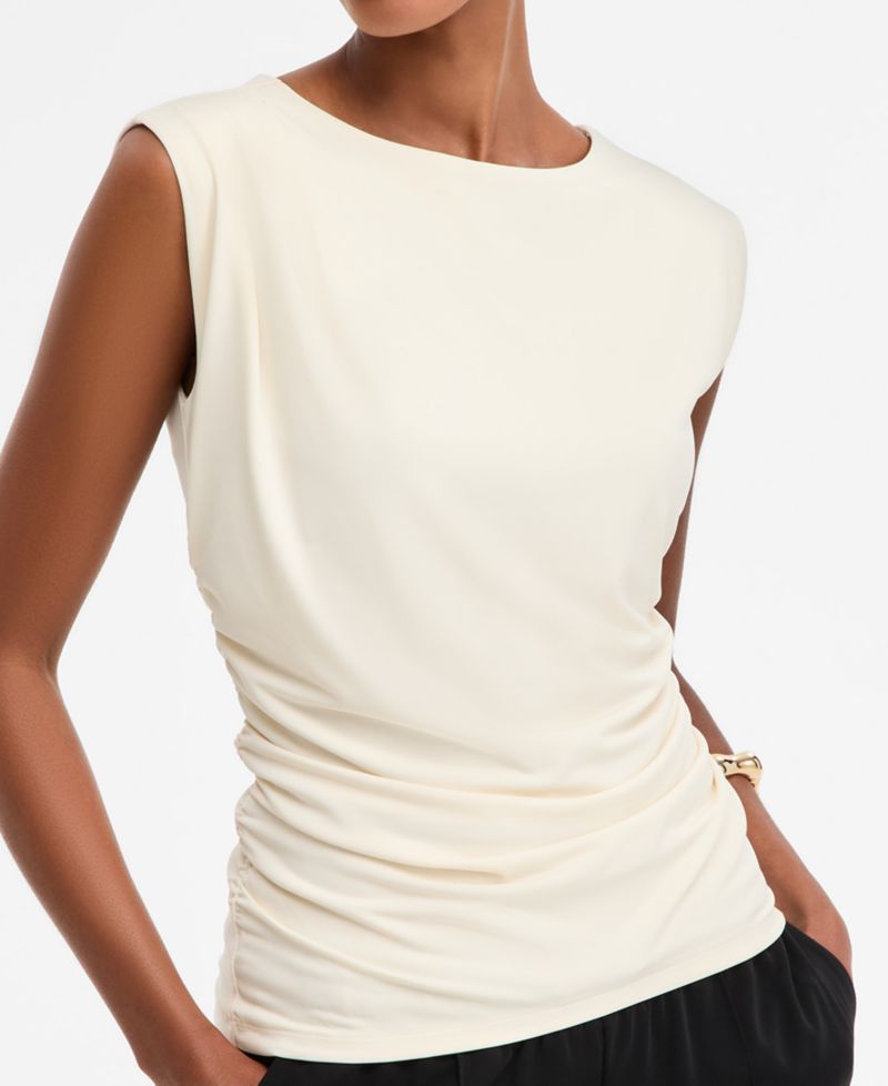 Women's Sleeveless Ruched Boatneck Knit Top