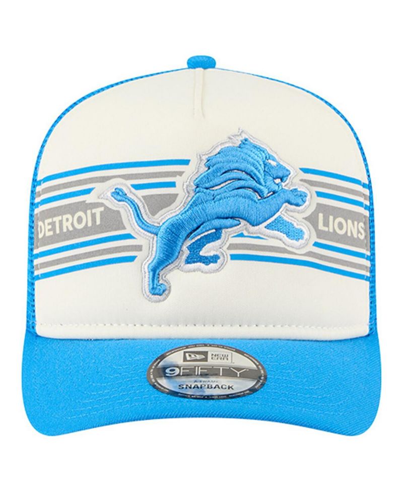 Men's Cream/Blue Detroit Lions Banner A-Frame 9FIFTY Trucker Snapback Hat