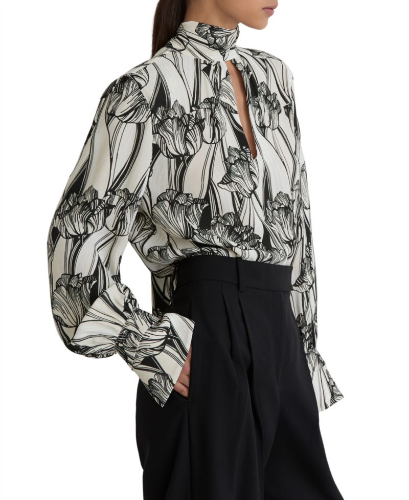 Women's Kennedy Floral-Print Balloon-Sleeve Tie-Neck Blouse