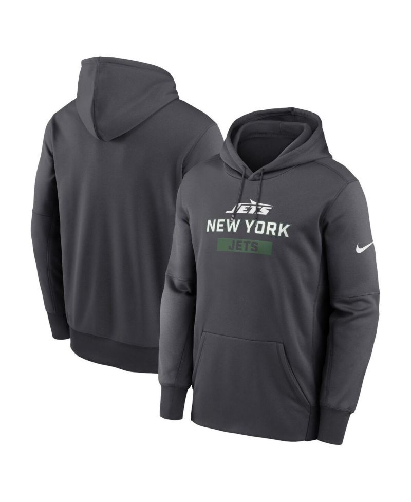 Men's Anthracite New York Jets Toss Sweep Performance Pullover Hoodie