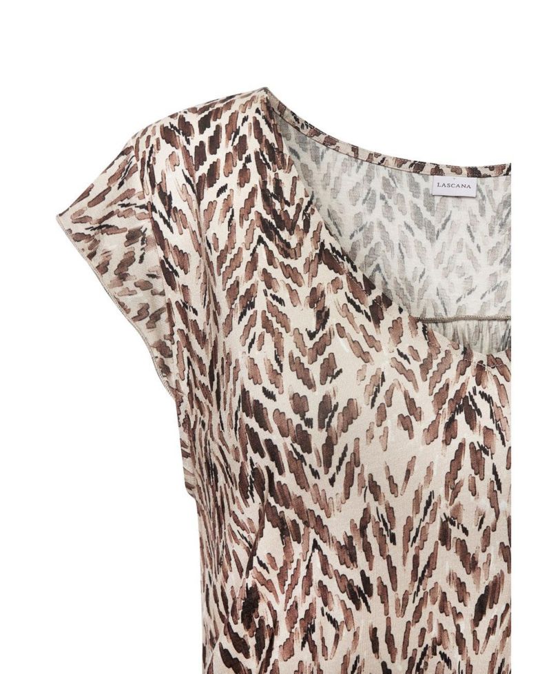 Women's Viscose Printed Short Sleeve A-Line V-Neck Ruched Short Dress