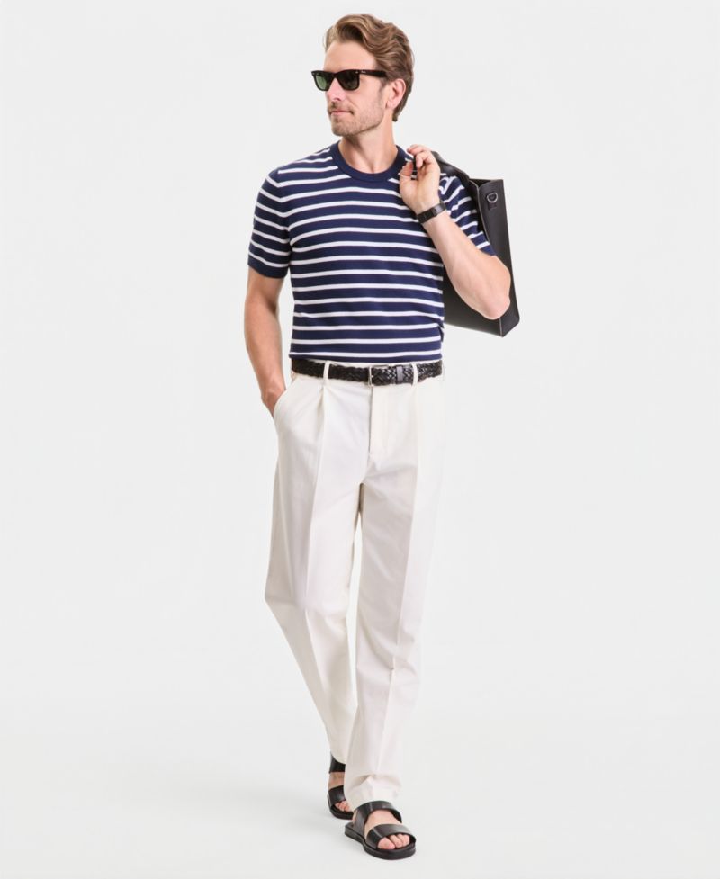 Men's Short-Sleeve Bengal Striped Cotton Sweater T-Shirt