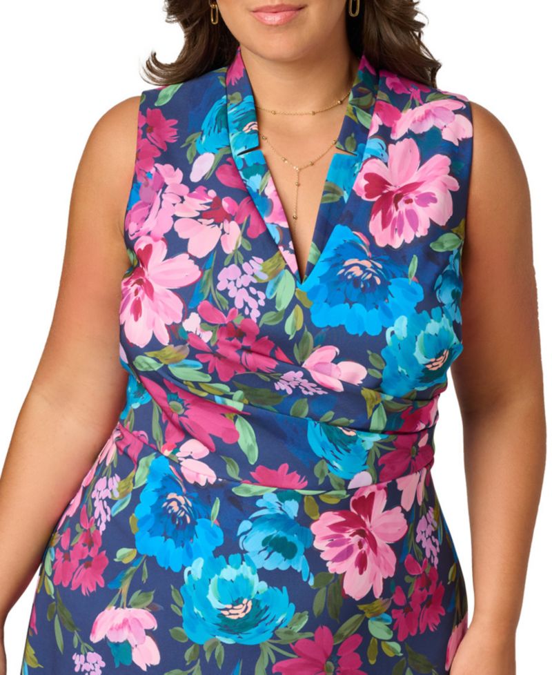 Plus Size Printed V-Neck Sleeveless Midi Dress