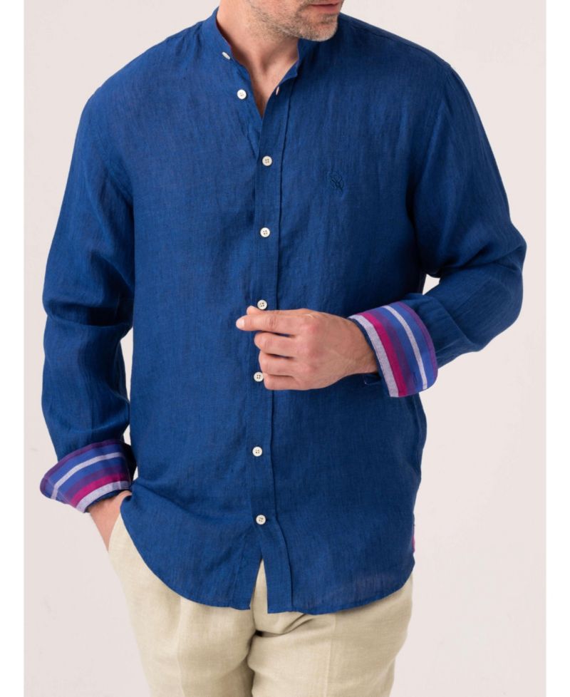 Men's Linen Band Collar Shirt