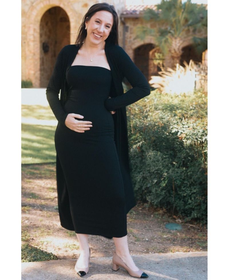Women's Black Ribbed Sleeveless Dress Cardigan Set