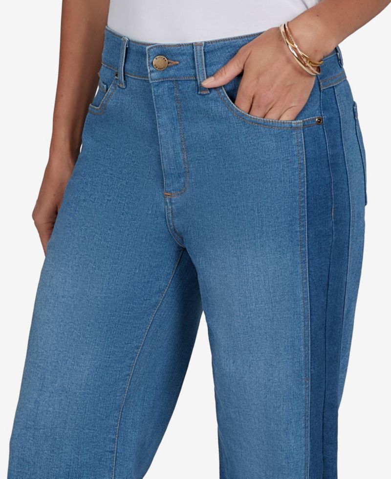 Petite Pull-On Wide-Leg Two-Tone Jeans