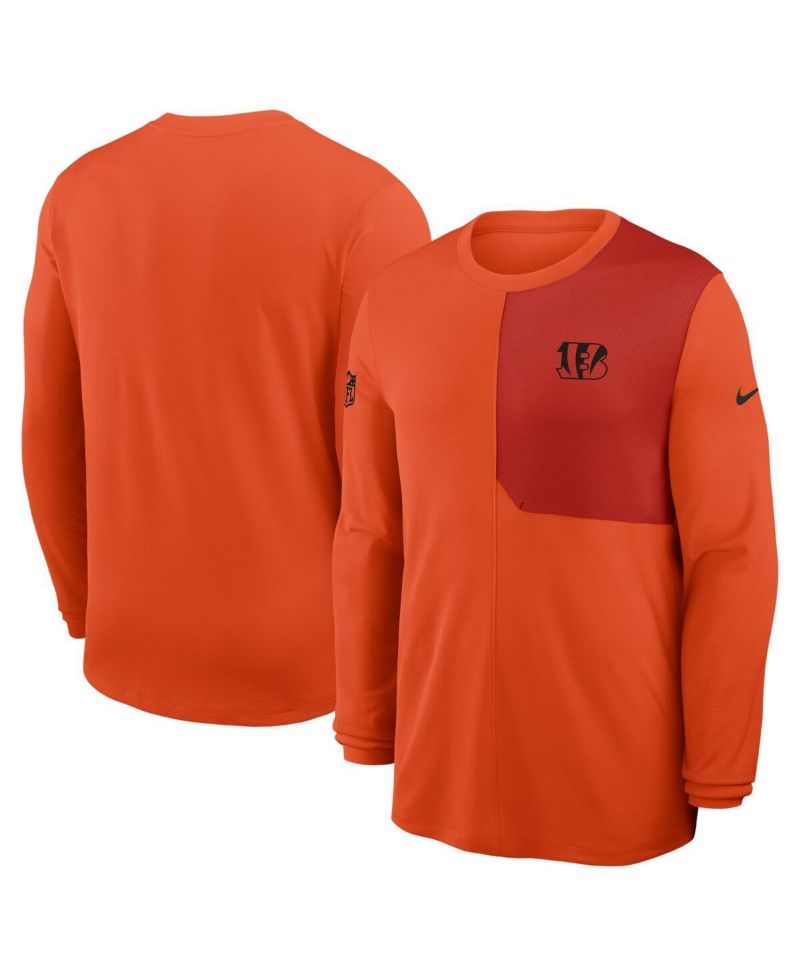 Men's Orange Cincinnati Bengals Sideline Coach UV Performance Long Sleeve T-Shirt