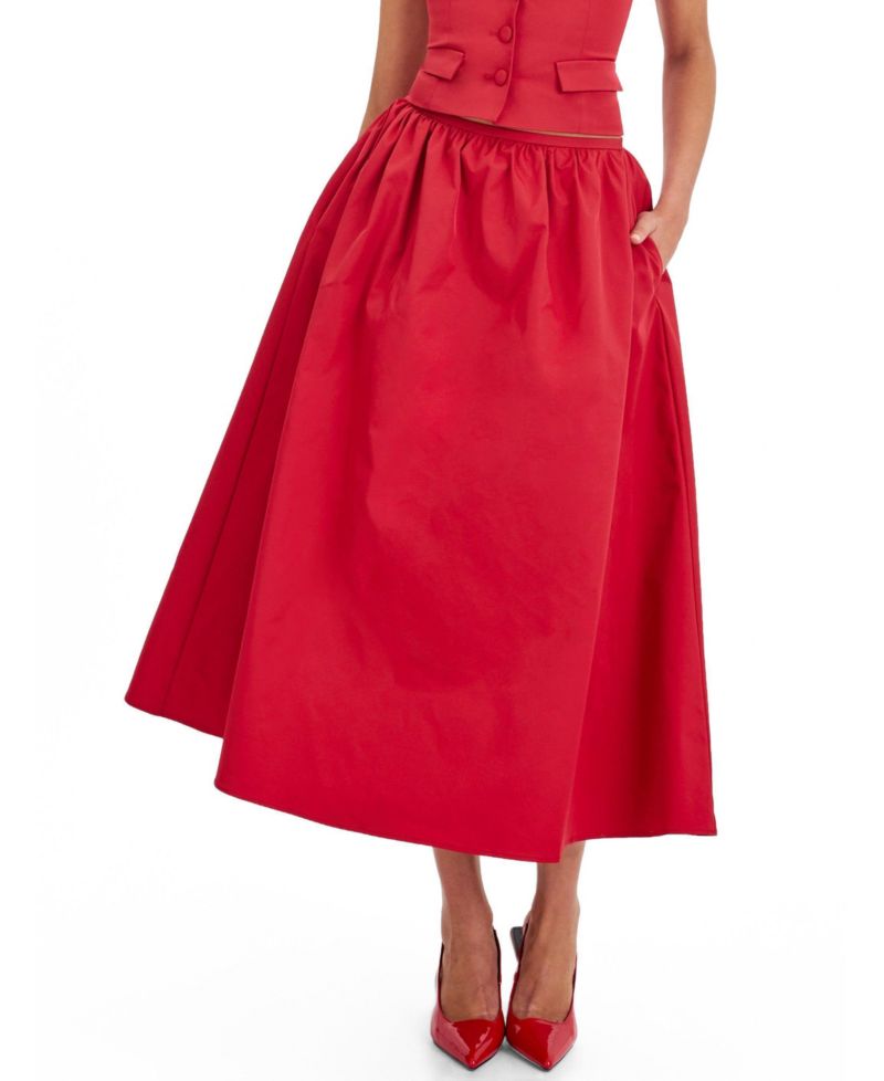 Women's Ursel Crimson Gathered A-Line Midi Skirt