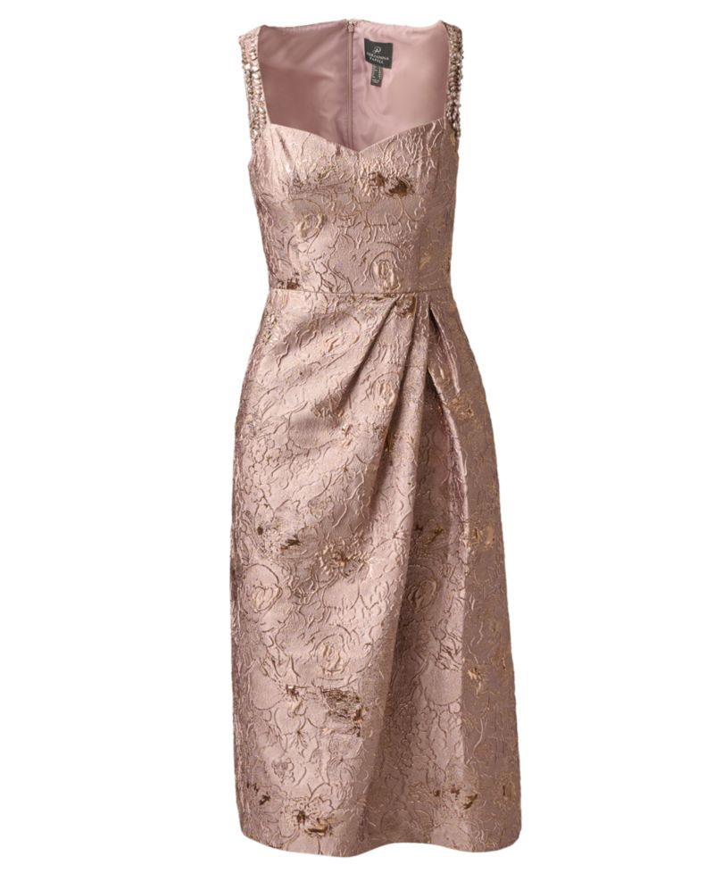 Women's Metallic Jacquard Sweetheart Neck Midi Dress