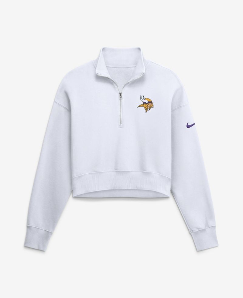 Women's White Minnesota Vikings Oversized Phoenix Fleece Cropped Quarter-Zip Sweatshirt