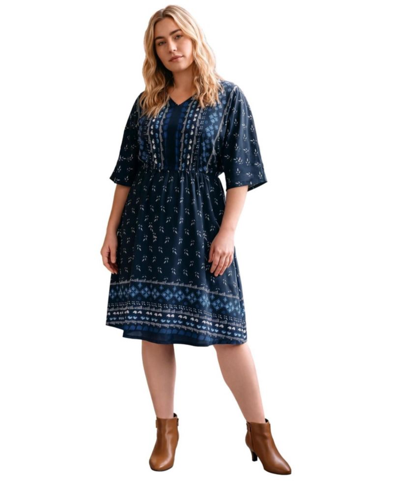 Plus Size Juliette Boho Smocked-Waist Dolman-Sleeve Satin Dress