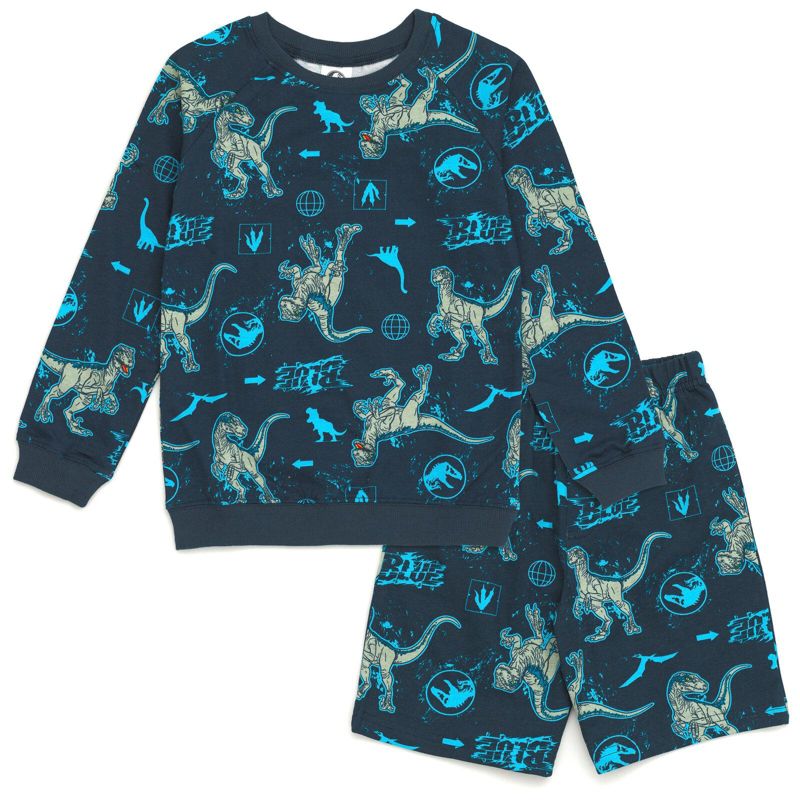 Jurassic World Blue French Terry Sweatshirt and Bike Shorts Little Kid to Big Kid