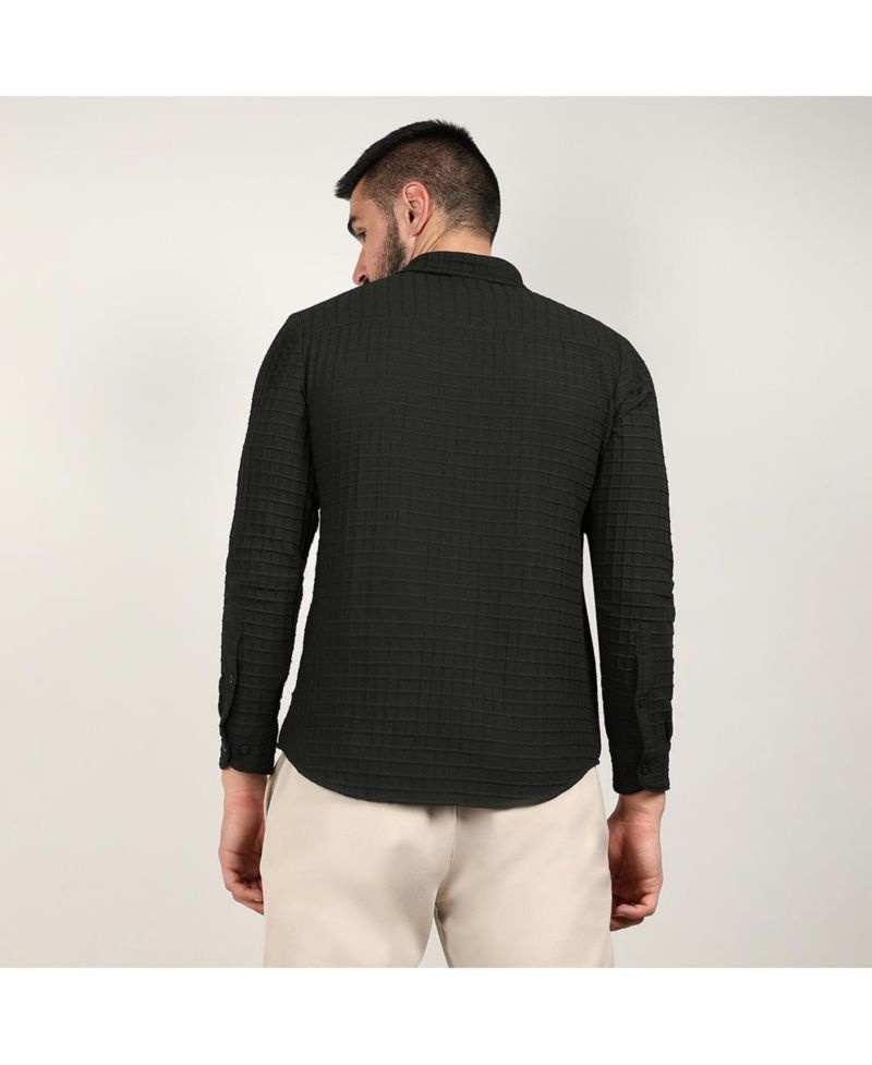 Men's Midnight Black Embossed Graph Check Shirt