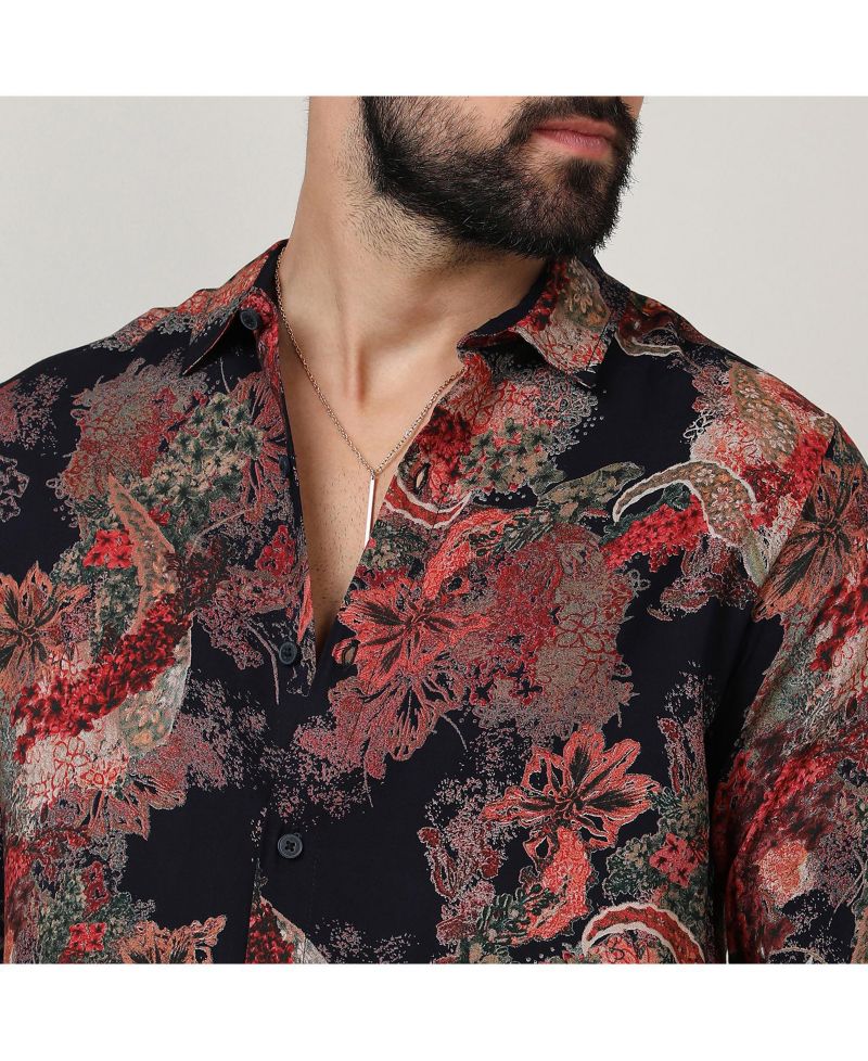 Men's Crimson Red & Midnight Black Paisley Flora Shirt