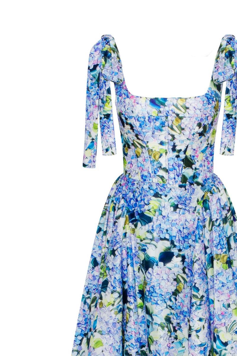 Womens Blue Hydrangea Strapped Maxi Dress