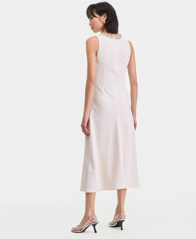 Women's Sleeveless Jewelry-Embellished Midi Dress