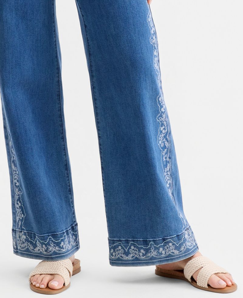 Women's Printed High-Rise Five-Pocket Wide-Leg Jeans